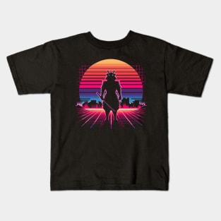 Neon Samurai: Retro Sunset Kids T-Shirt